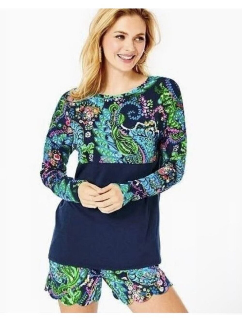 Lilly Pulitzer Finn Top Long Sleeve Multi Take Me To The Sea Top Size Large NWOT - Picture 1 of 8